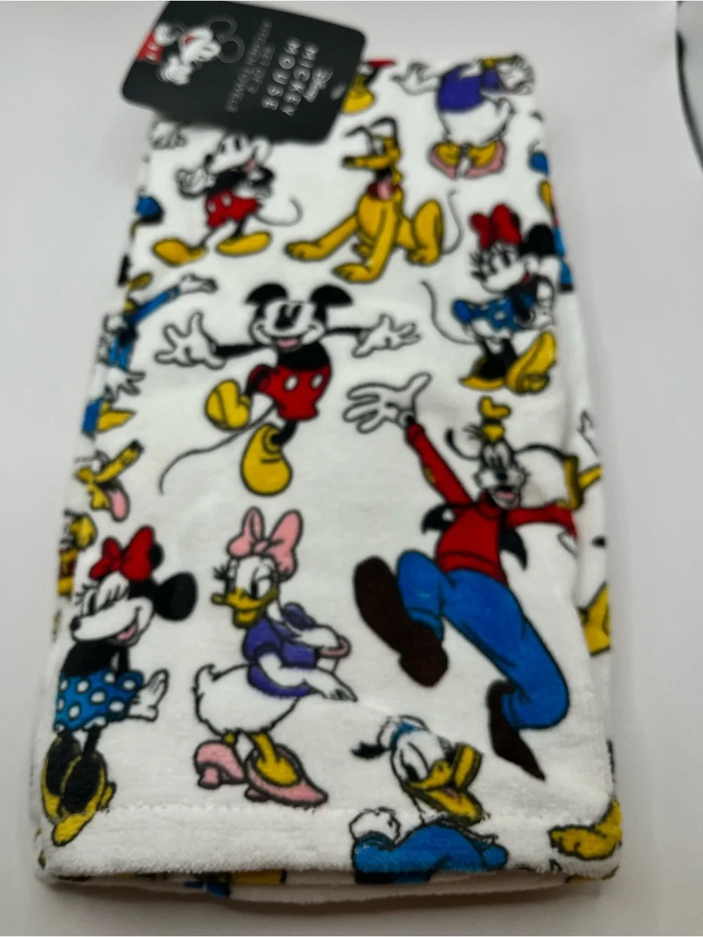 Disney Character Mickey Print Set of 2 Kitchen Towels White Red, Yellow, Blue